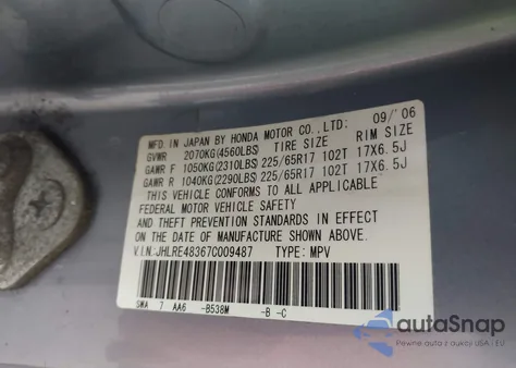 2007 Honda Cr-V Lx from USA, damaged, VIN JHLRE48367C009487